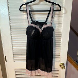 Cinema Etoile Pink Seductive Wear–Black & Pink Chiffon Babydoll Lingerie-1X-NWOT